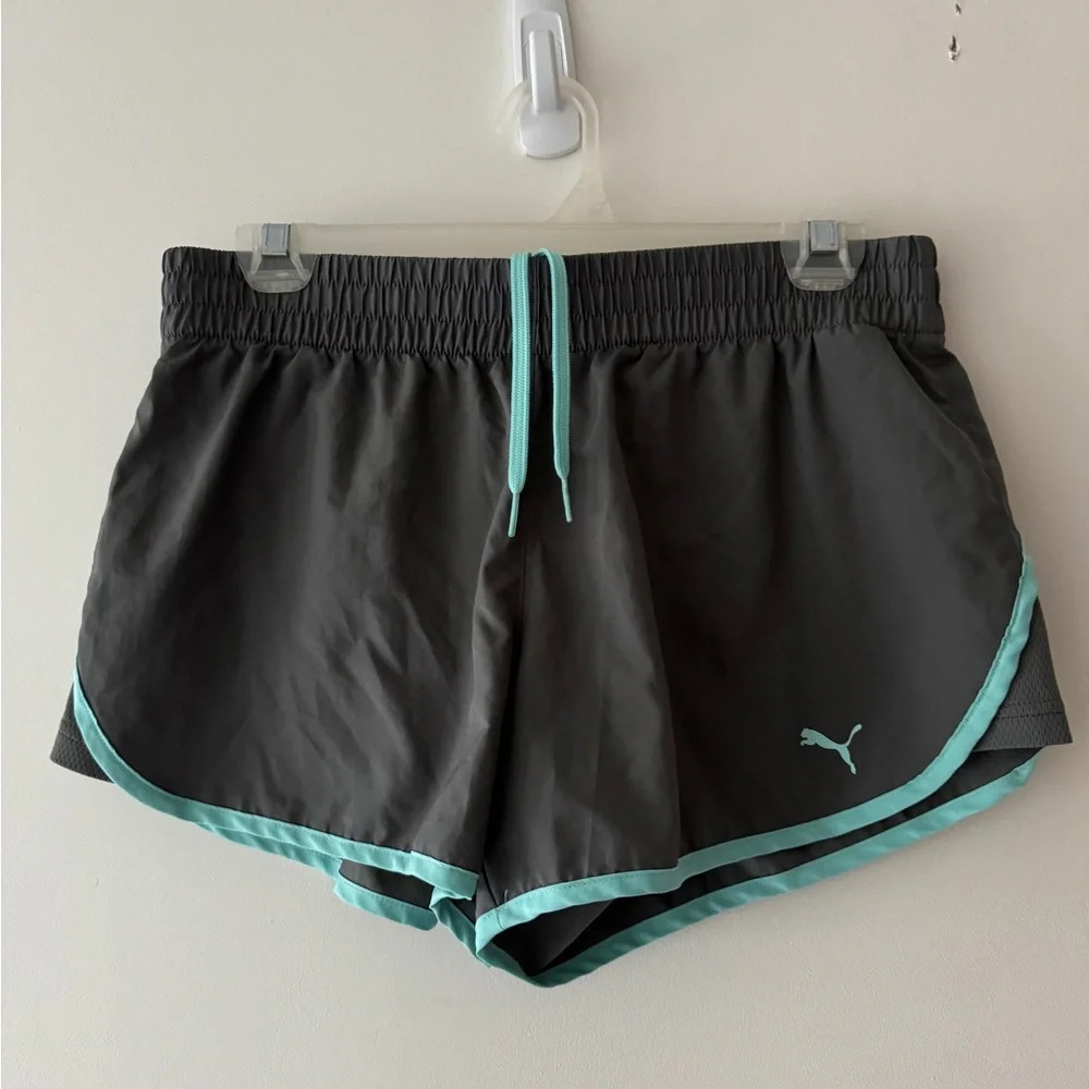 Puma Stretchy Athletic Shorts - Gray & Aqua Blue